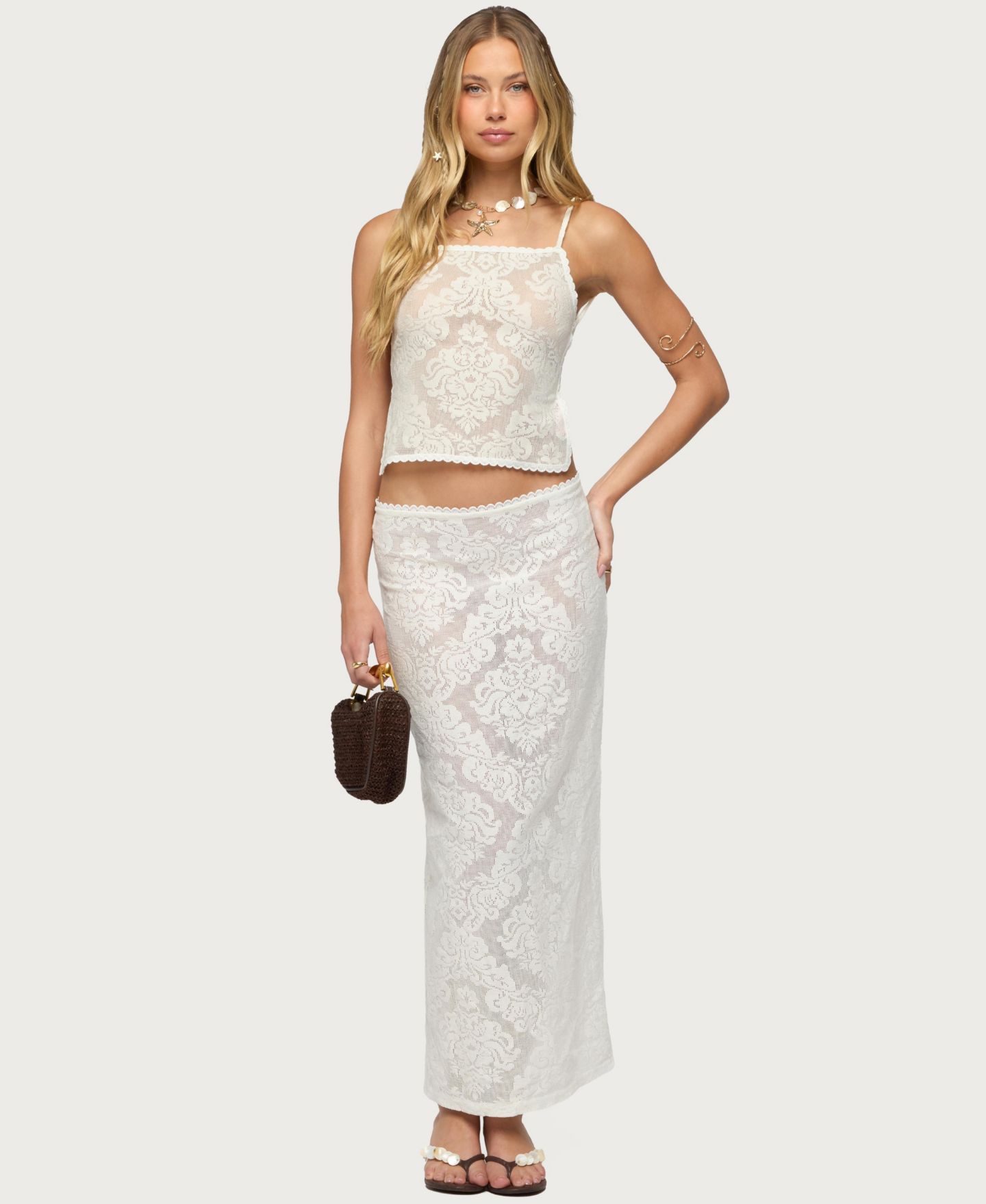 Женский топ Edikted Violette Sheer Lace Tie Back, цвет: Кремовый — фото 5