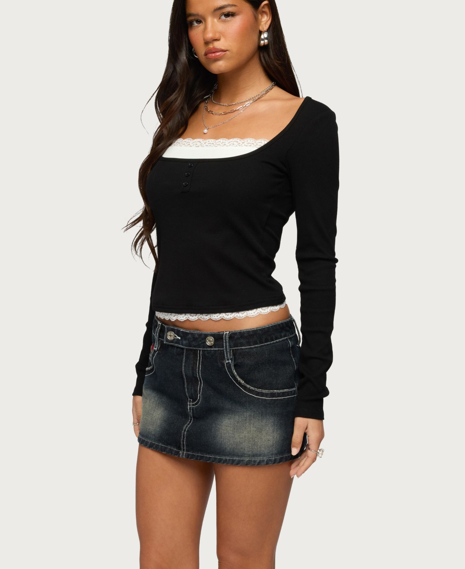 Women's Joana Layered Lacey Henley Top