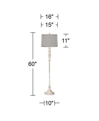Possini Euro Design Vintage Shabby Chic Floor Lamp 60" Tall Antique Washed Platinum Drum Shade for Living Room Office