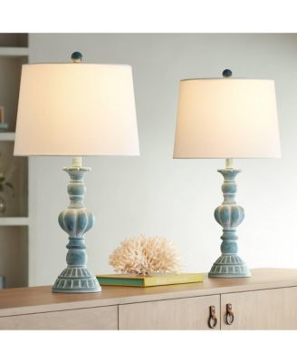Tanya Coastal Vintage Table Lamps 26 1/2" High Set of 2  with Table Top Dimmers  Fabric Drum for Bedroom Living Room Kids