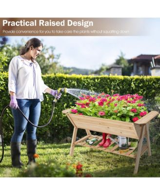 59'' x 31'' x 32.5'' Raised Garden Bed w/ Shelf Wood Elevated Planter Box w/ Liner