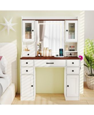 41.5 in Makeup Dressing Table with Power Outlets and LED Lighted Mirror