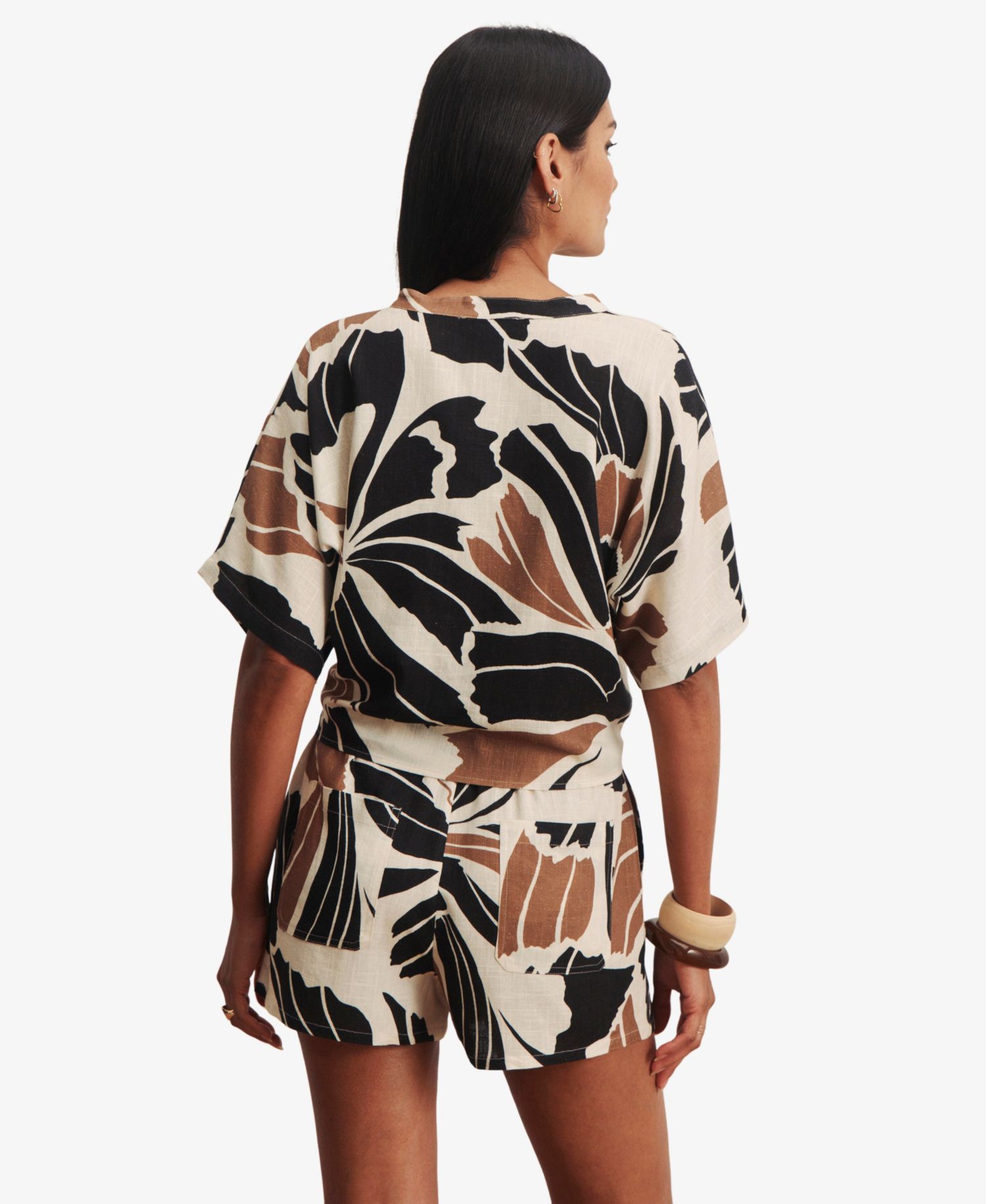 Women's Tie-Front Cap-Sleeve Collared Blouse