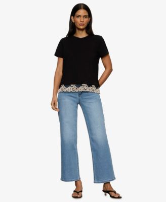 Women's Lace-Hem Crewneck T-Shirt