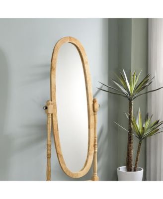 59.25" Tall Standing Wooden Floor Mirror with Natural finish, Oval Shape