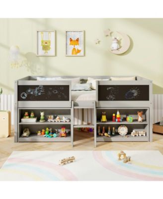 Loft Bed with Storage Shelves and Ladder