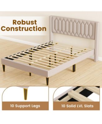 Velvet Upholstered Platform Bed Frame with Headboard and Wingback Headboard