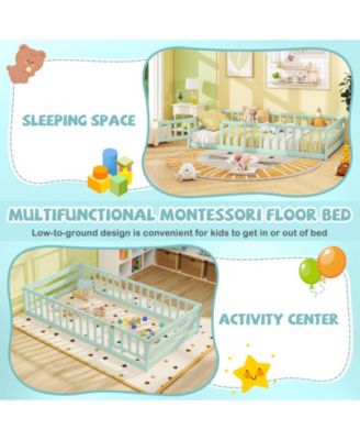 Twin Montessori Floor Bed Frame with Full Length Guardrails