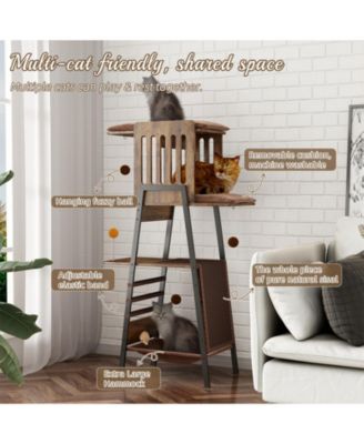Zeus and Ruta 58 in. Modern Cat Tree Tower for Large Cats Maine Coon Scratching Board Hammock Removable Pads