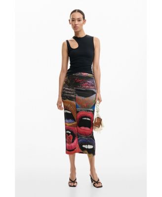 Women's Printed Skirt With Lips