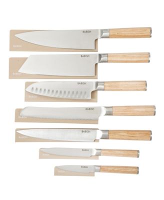 14 Piece Full Tang Forged Light Pakka Wood Kitchen Knife Set with High Carbon German Steel Blades and Protective Sheaths.