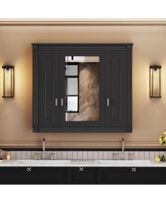 Bathroom Wall Cabinet with Mirror, Wall Mounted Medicine Cabinet with 4 Shelves, Mirrored Door Over Toilet Storage Cabinet