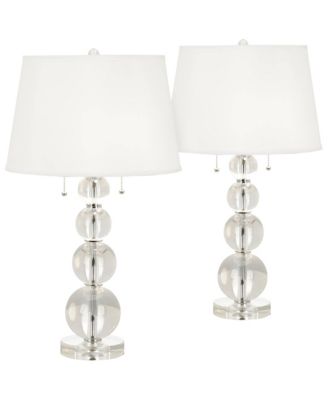Modern Table Lamps 26.5" High Set of 2 Stacked Crystal Spheres Glass Drum Shade for Living Room Family Bedroom