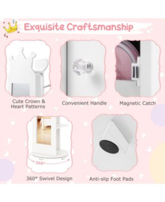 Princess Vanity Table and Stool Set with Jewelry Cabinet and Full-Length Mirror