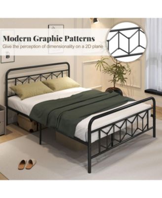 Metal Bed Frame with Headboard and Snap-Lock Slats