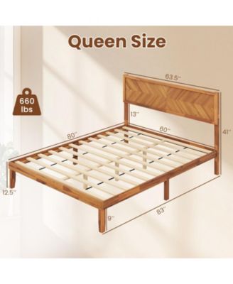 Rubberwood Platform Bed Frame with Storage Drawers and Headboard