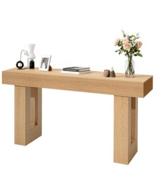 63 Inch Farmhouse Console Table with Shelf and Hidden Storage