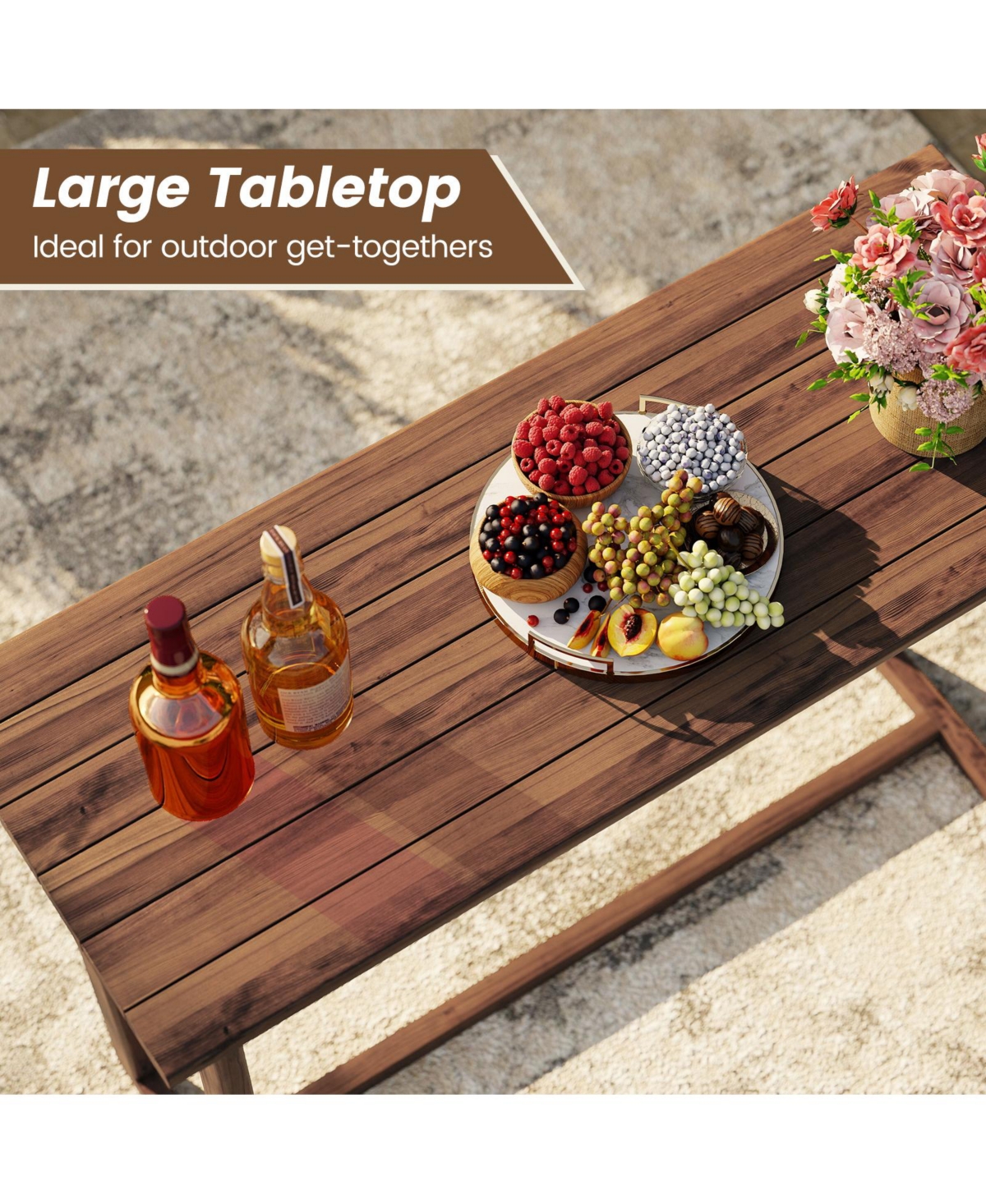 Sugift 59 in Outdoor Bar Table with Slatted Tabletop