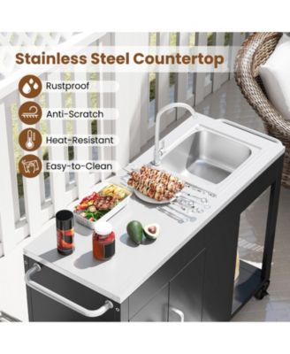 56 in Outdoor Grill Table with Sink and Stainless Steel Top