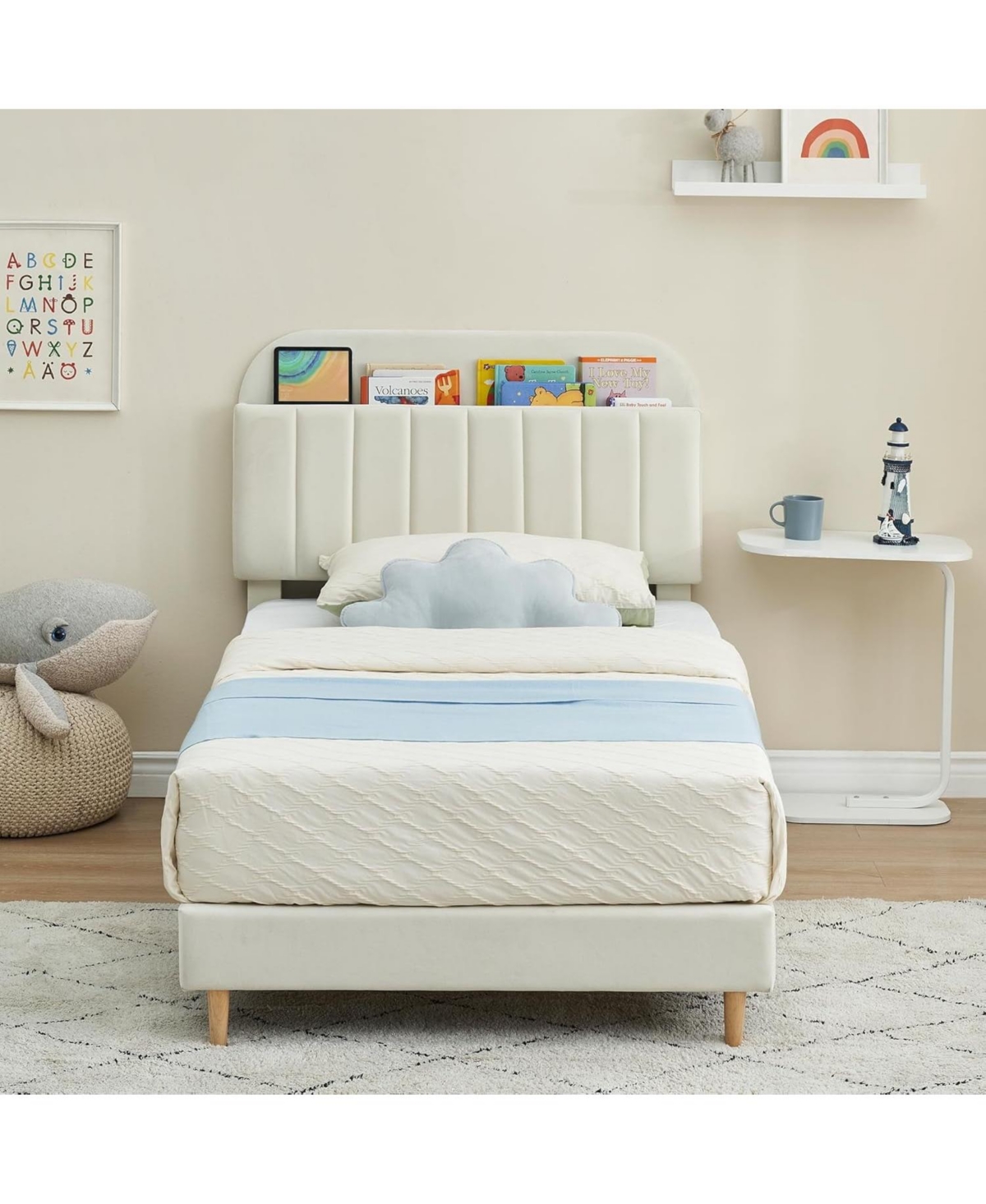 gaomon Bed Frame Bookcase Headboard Upholstered Platform No Box Spring Wooden Slats Support
