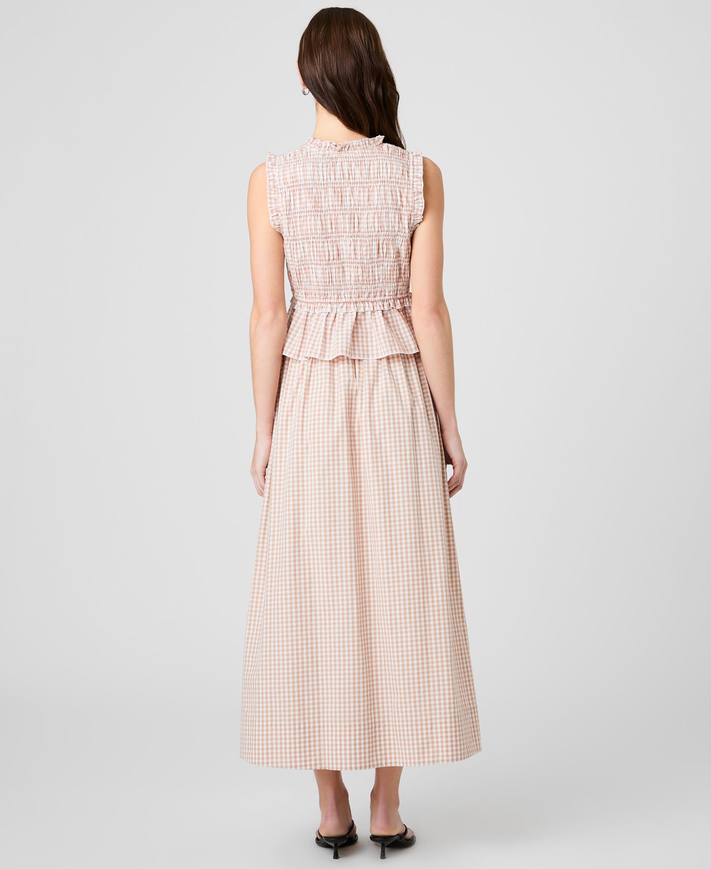 Женская юбка French Connection Gingham Ruched Waist Midi, цвет: В мелкую клетку миндальный телесный — фото 5