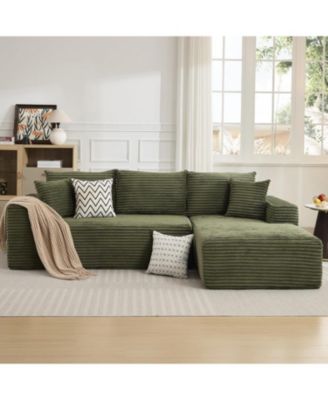 108" Cloud Sectional Sofa, L-Shaped Couch with Deep Seat, Corduroy, Green Right Chaise
