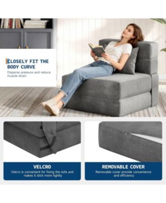 72" Folding Sofa Bed, Convertible Futon Couch with Pillow, Linen Fabric Sleeper Chair