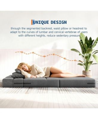 76" Folding Sofa Bed, Convertible Futon Couch with Pillow, Linen Fabric for Small Spaces