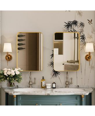 16x24 Inch Recessed Metal Framed Cabinet with Mirror and Adjustable Shelves Wall Mirror with Storage for Bathroom.