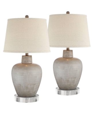 Glenn Rustic Farmhouse Table Lamps Set of 2 with Round Risers 28 1/2" Tall Neutral Fabric Drum Shade for Bedroom Living Room Nightstand