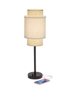Tull 27" Tall Modern Table Lamps Set of 2 USB Port AC Power Outlet Living Room Charging Tan Tiered Shade
