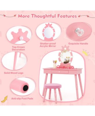 Kids Vanity Set with LED Lighted Mirror and Adjustable Brightness