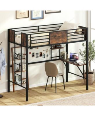 Loft Bed with Safety Guardrails and Ladder