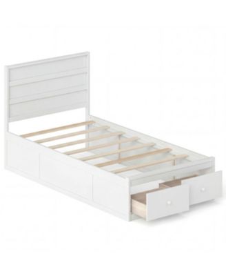 Twin Solid Wood Platform Bed Frame with Storage Drawers and Headboard