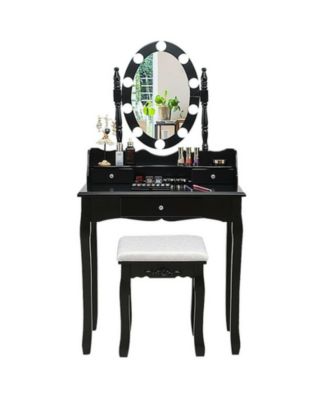 Oval Mirror Makeup Vanity Set with 10 LED Dimmable Bulbs and 3 Drawers