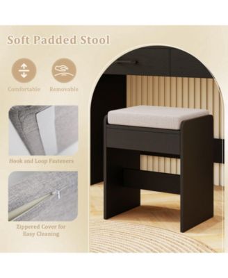 Makeup Vanity Set with Lighted Mirror Power Outlet and Cushioned Stool