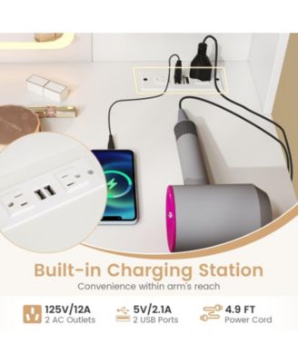 Makeup Vanity Desk with LED Lighted Mirror and Built-In Charging Station