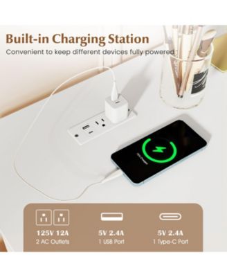 55 in Vanity Desk with Rotatable Lighted Mirror and Fabric Drawers