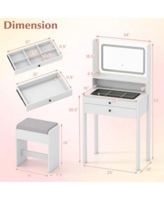 Small Vanity Desk with Lighted Mirror and Stool Set for Bedroom