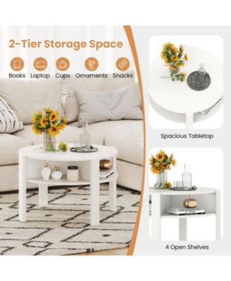 29.5 in Round Coffee Table with Side Storage Shelves for Small Spaces