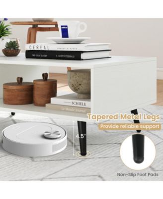 31.5 in Mid-Century Modern 2-Tier Coffee Table with Open Compartments