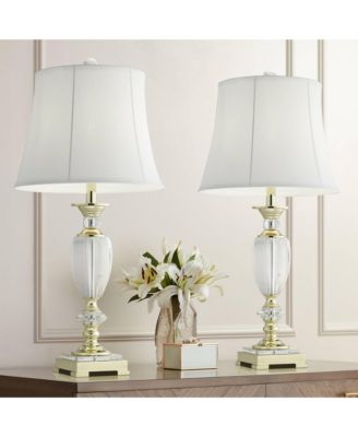 Traditional Table Lamps 28.75" Tall Set of 2 Faceted Crystal and Brass  Bell Shade for Living Room Family Bedroom
