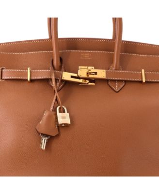 Birkin 35 Handbag Brown Veau Grain Lisse with Gold Hardware