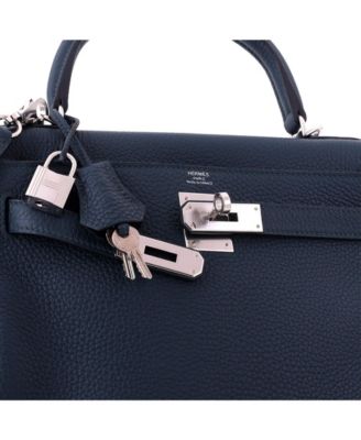 Kelly 28 Handbag Green Clemence with Palladium Hardware