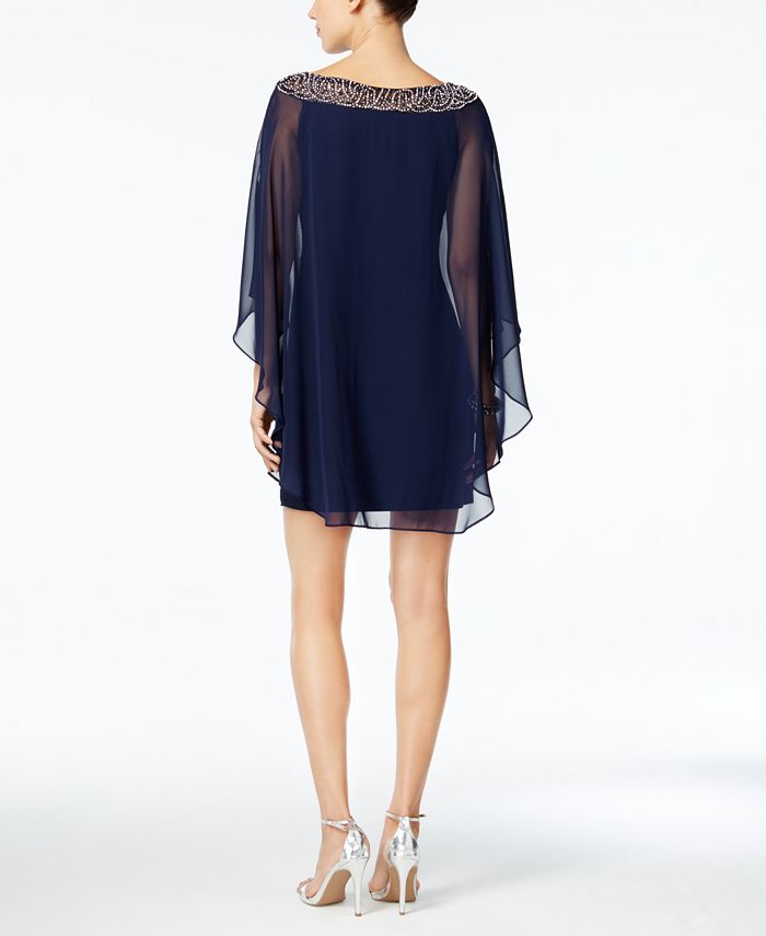 XSCAPE Embellished Chiffon Petite Cape-Overlay Dress - Macy's