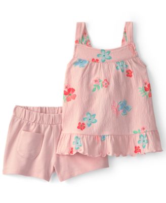 Girls' 2T-5T Floral Ruffle Top and Shorts, 2-Piece Set