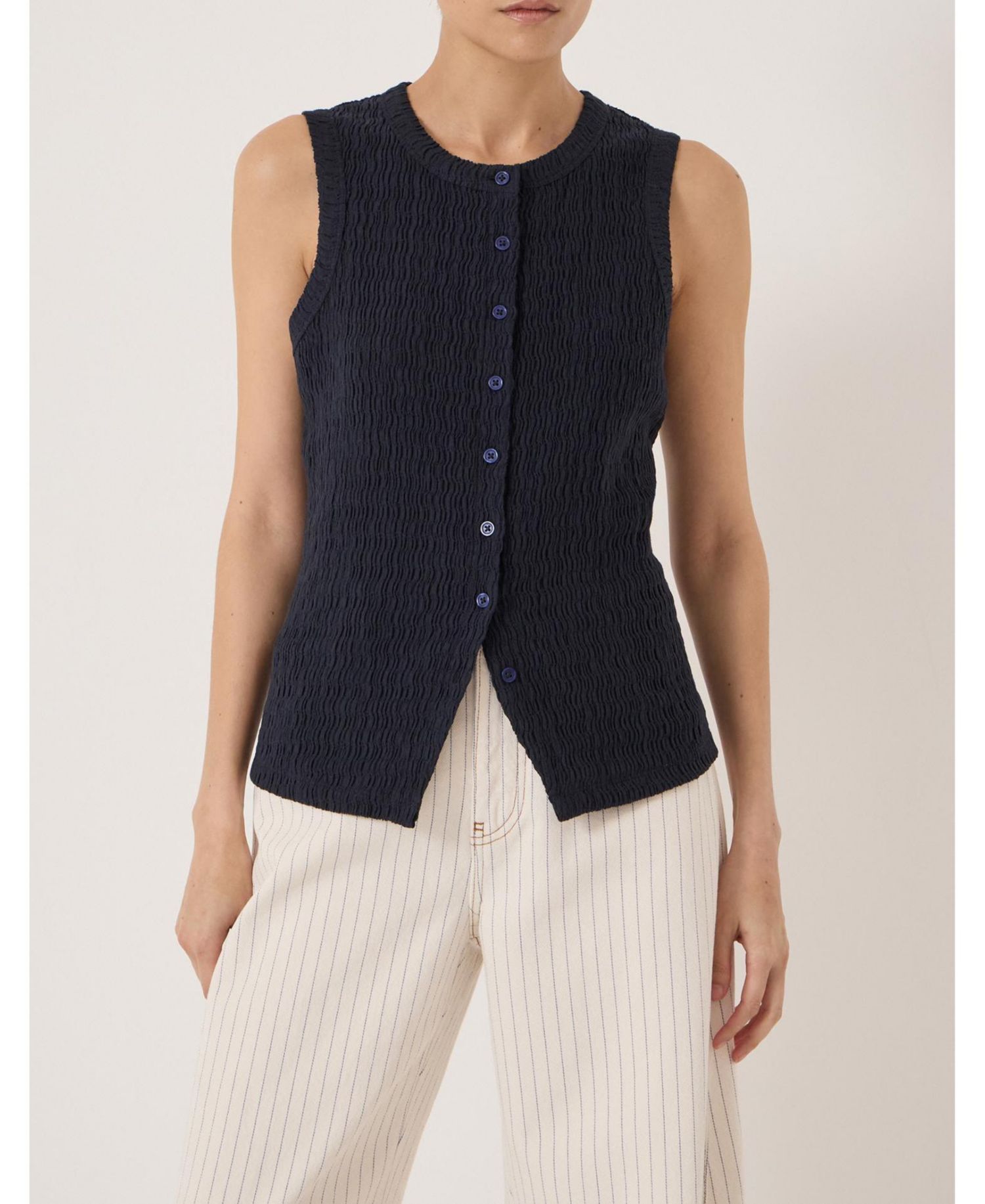 Women's Textured Sleeveless Button Through Top