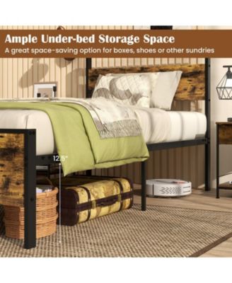 Twin Metal and Wood Platform Bed Frame with Headboard and Industrial Design