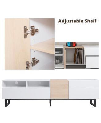 Modern Wooden Media Console for 80 Inch TVs, Entertainment Center with Dual Storage and Drop Down Door, TV Stand for Living Room