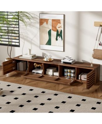 70 Inch Modern TV Stand for TVs, Media Console with Fluted Details, Flip-Down Center Door and Side Cabinets for Living Room